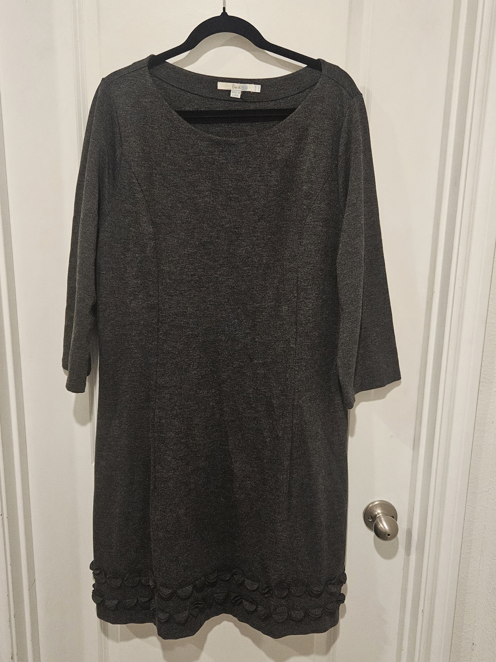 Boden Gray Ponte Stretch Sheath Dress Size 16 Grey Applique Hem